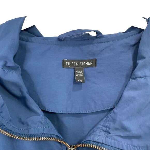 Eileen Fisher zip up Hooded Anorak Size L blue cotton nylon - Picture 4 of 8